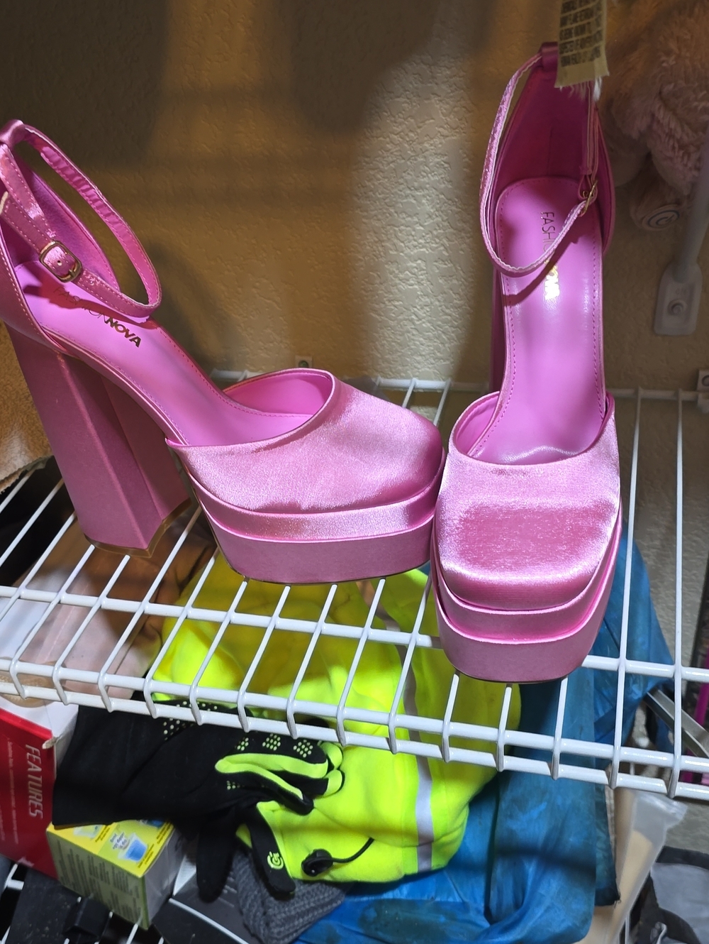 Platform Ankle-Strap Heels in Hot Pink